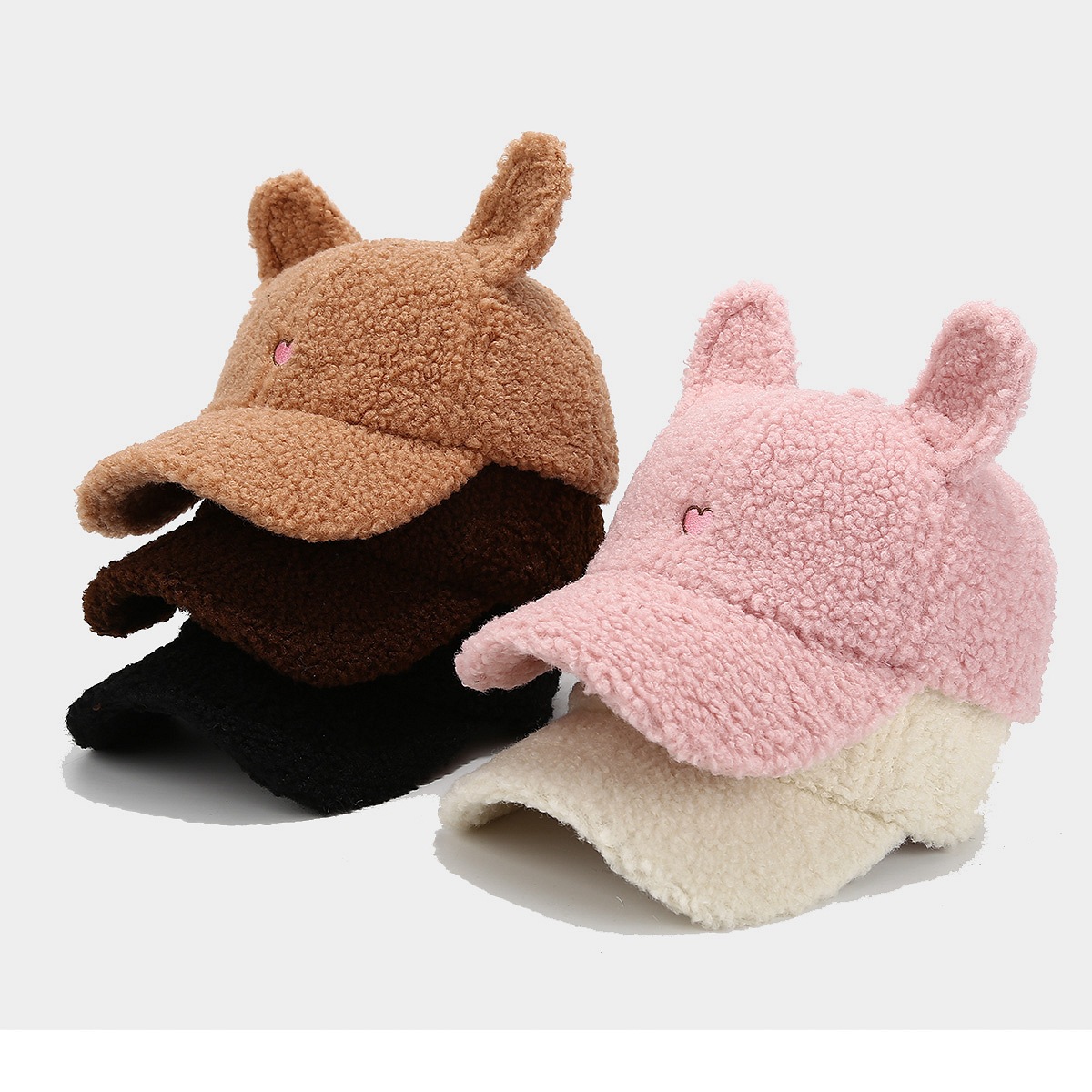 Sombreros mujeres otoño invierno lindo conejo orejas sombrero de peluche de béisbol amor bordado amplio sombrero de boca de pato caliente sombrero para padres e hijos