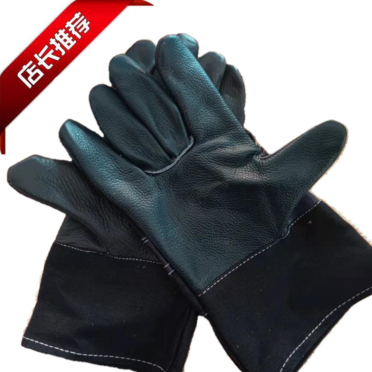 电焊手套牛仔布浆袖大全掌皮手套批发防烫耐高温焊工加厚牛皮