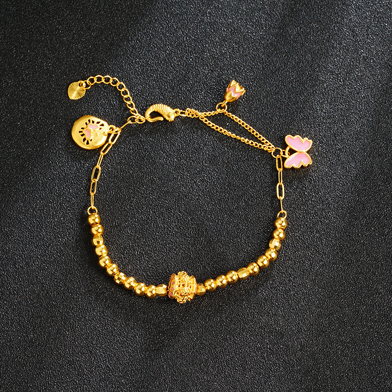 Nuevo oro de arena vietnamita mariposa goteo de aceite láser cuentas Bungee pulsera de cuentas versátil no se desvanece el suministro de joyas retro