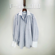25秋冬新款  法式小众简约时尚经典宽松休闲百搭翻领条纹衬衫上衣