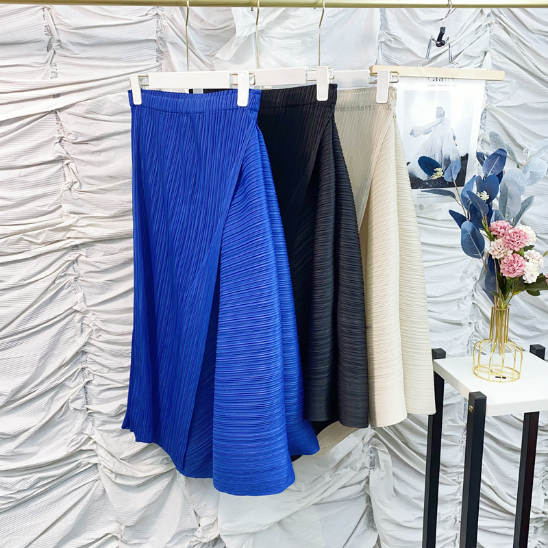 Miyake Pleated Large Size Irregular Skirt Women's Summer Thin 2022 New Style Chubby Girls Mid-Length Drape Skirt