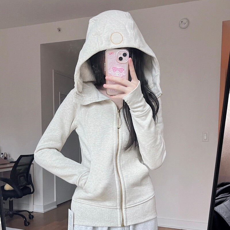Scuba Slim Fit Full-Zip Hooded Sweatshirt for Women with Thumb Holes, Casual Cardigan, High-Waisted Yoga Top, Red Jacket