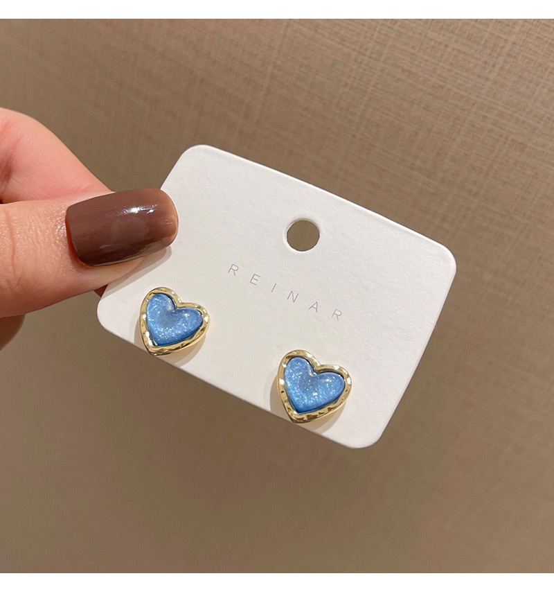 Korean style blue small heart-shaped earrings