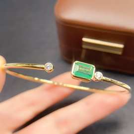 跨境天然祖母绿手镯女配饰小众高级感925银饰5*7时尚工厂直销