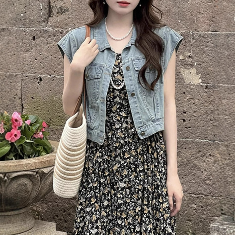 Summer New Denim Vest Jacket Women's Feifei Sleeve Short Casual All-match Thin Vest Vest Trendy Top