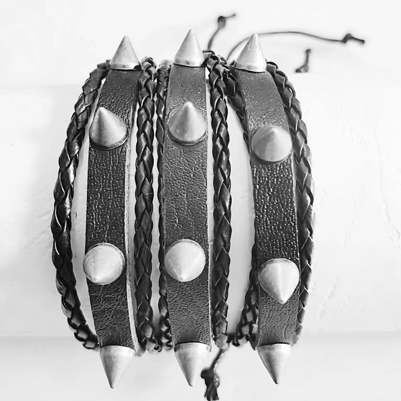 Men's Punk Leather Bracelet Gothic Leather Bracelet Jewelry Metal Rivet Rock Braided Adjustable Bracelet