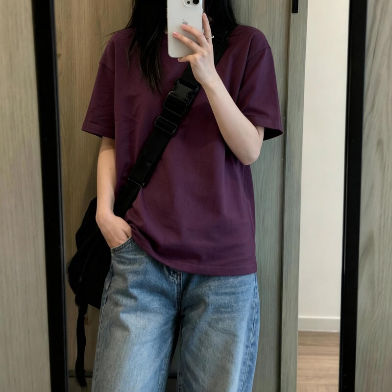 Women's pure cotton short-sleeve t-shirt, 2026 new spring-summer collection, high-end half-sleeve top, this year's popular college style tee Women's pure cotton short-sleeve t-shirt, 2026 new spring-summer collection, high-end half-sleeve top, this year's popular college style tee