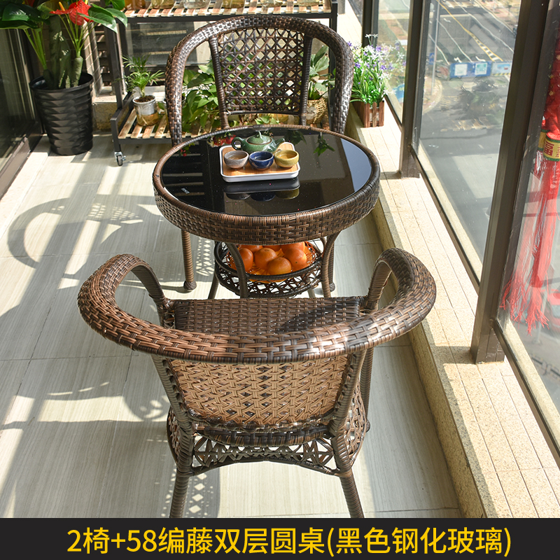 업그레이드된 대형 의자 2개 + 58cm 복층 원형 테이블 [무료 쿠션]