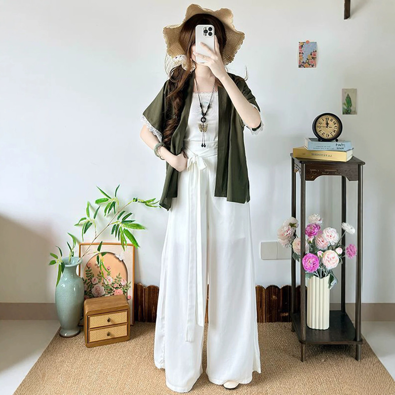 Original new Chinese-style Hanfu for women, 2026 new model, improved Song-style pants, Song-style half-sleeve, thin commuter suit for women, everyday style
