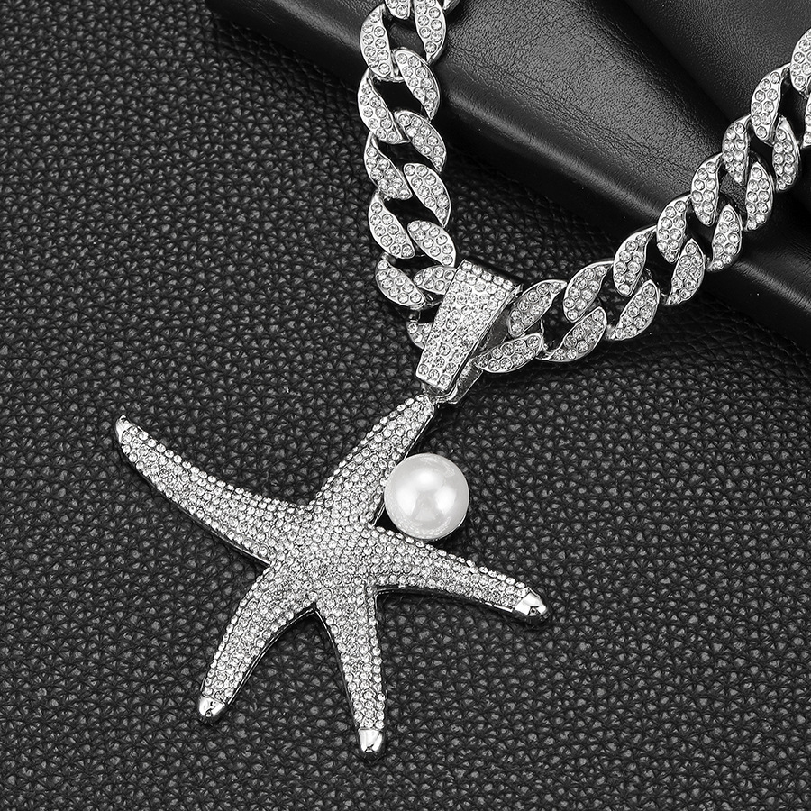 Environmentally friendly alloy personalized full diamond marine organism starfish watch buckle Cuban necklace jewelry_voghion.com