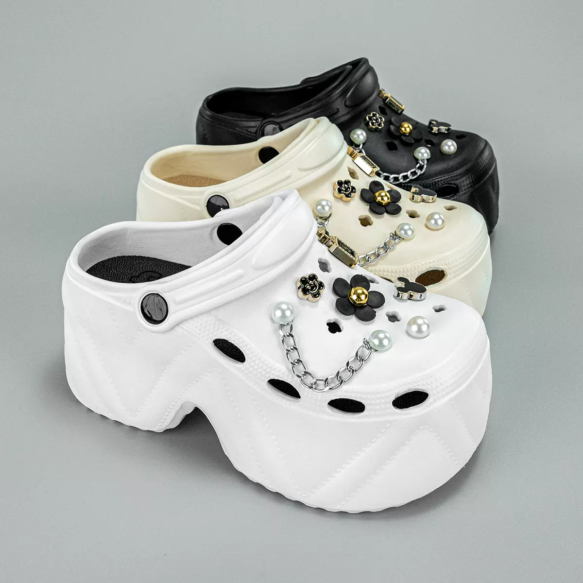 新款卡通米奇头eva洞洞鞋女外穿休闲拖鞋厚底防滑增高包头凉鞋