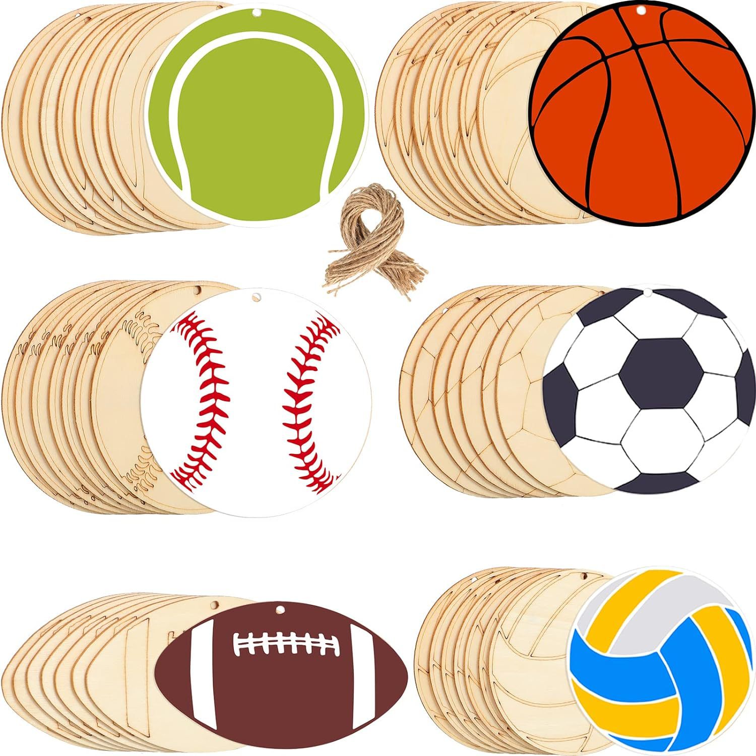 42 unfinished wooden sports theme football volleyball baseball…