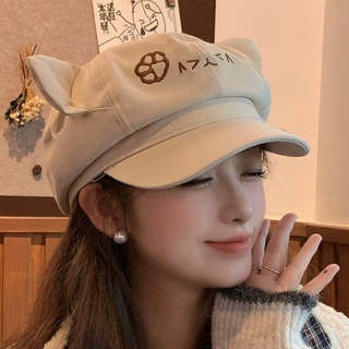 2025新款猫耳朵八角帽女秋冬复古英伦风报童帽日系可爱画家鸭舌帽