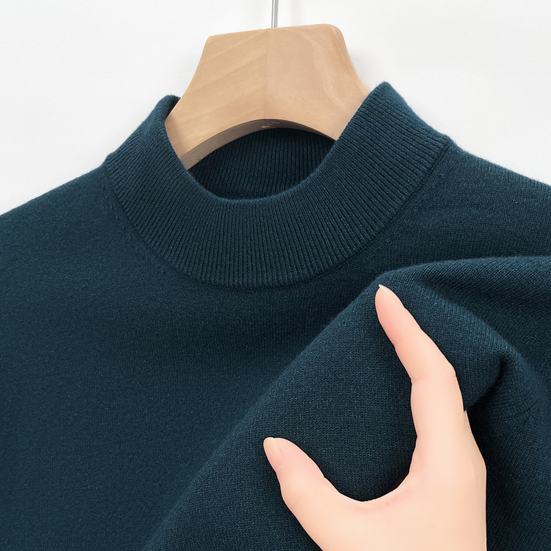 冬の新商品の男性式の半高襟のウールのセーターは厚くて暖かい長袖のニットの服の軽い豪華な紳士服の純色のセーターの男性を厚くします。|undefined