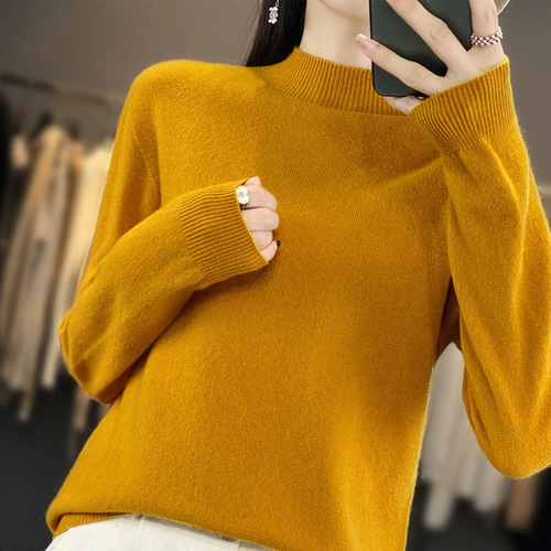 Wholesale first-line ready-made garments semi-high Korean pullover sweaters women's semi-high collar seamless knitted bottoming shirts wholesale in autumn and winter