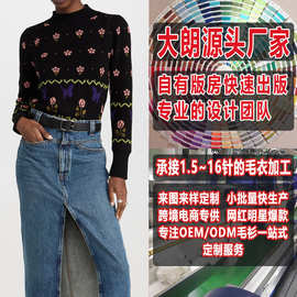 大朗毛衣加工厂小批量来图来样打版定做 欧美装长袖印花针织衫 女