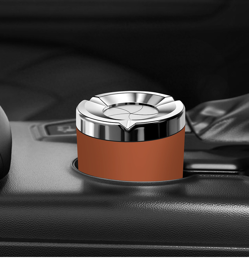 Rotating ashtray, new high-end luxury stress-relief car ashtray, thickened stainless steel, rotating closure to prevent ash from flying
