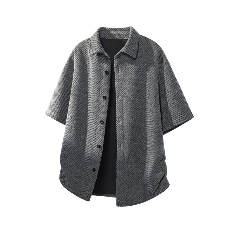 Oversize Casual Basic Shor-sleeve Shir, Unisex, Hong Kong Syle, Rendy, Loose And Versaile, Five-quarer Sleeve_voghion.com