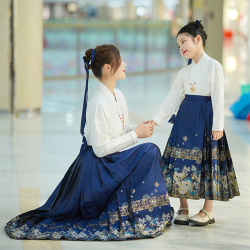 Children's Hanfu Spring and Autumn Style Butterfly Parent-Child Mamian Skirt Set 2024 Mother and Daughter Ancient Style Tang Suit Adult Skirt