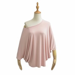 純欲面膜T恤慵懶舒適蝙蝠七分袖寬鬆上衣女中長款斜肩T恤防曬衫