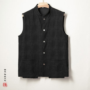 2024 autumn and winter new Chinese style men's cotton and linen jacquard new Chinese style collar men's waistcoat a generation of hair