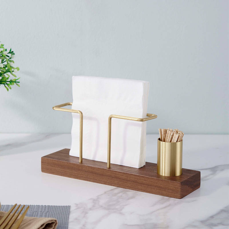 Walnut Creative Napkin Holder Simple Hotel B&BCafe Tabletop Square Napkin Holder Handicraft Ornaments