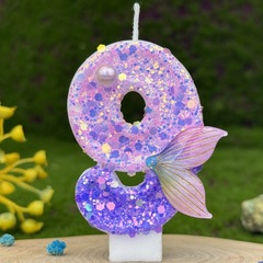 国境を越えた粉紫魚尾デジタル誕生日キャンドルケーキパーティー装飾満1歳誕生日手作りdiyデジタルキャンドル