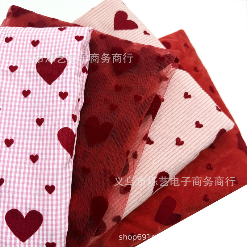 Flocking Heart Valentine's Day Mesh Fabric Corduroy Fabric DIY Bow Hair Accessories Material, 1Yc76286