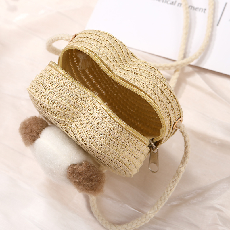 64g Weight Weave Fashion Element Zipper Closure Type Single Shoulder Strap Strap Type Straw Bag Bags Type Casual, Holiday Occasion Straw Material Animal, Cartoon Pattern Spring&Summer Season Kid'S Gender Cute Style Round, Heart-shaped Shape Kid'S Straw Animal Cartoon Cute Weave Round Heart-shaped Zipper Straw Bag 29