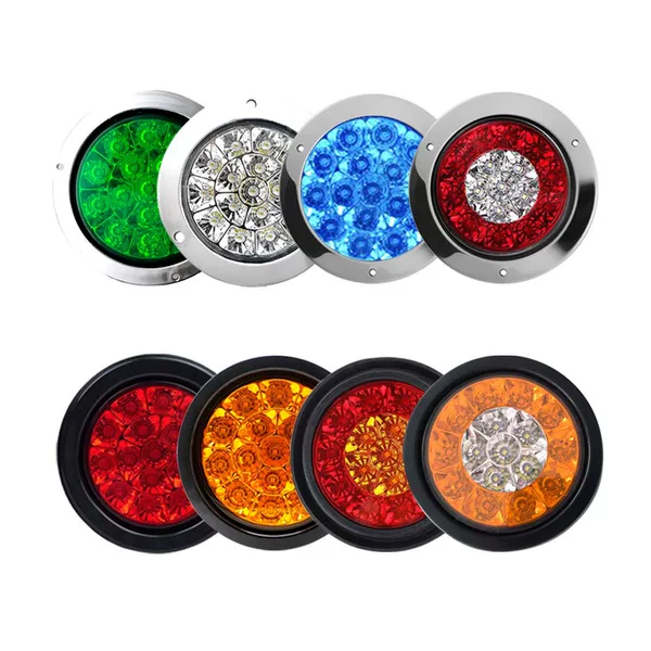 Trailer Tail Light Turn Signal Brake Light Truck Tail Light Rubber Light 4inch Round Light 12V24V Dual-Color Tail Light