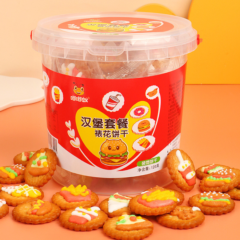 Bear Bunny Burger Fries Handmade Decorative Frosted Cookies Children's Day Candy Barrel Cookies