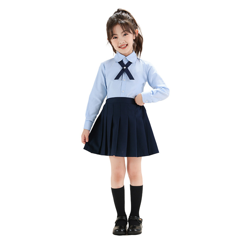 Colegio de Niños Viento Baekje ropa de vestir para niñas primavera y otoño camisa azul de manga larga para estudiantes de primaria ropa de rendimiento de niñas