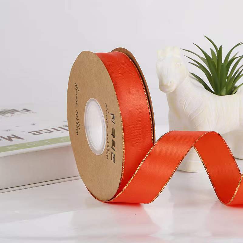 25mm de doble cara cinta de borde dorado doble borde dorado cinturón de poliéster hecho a mano caja de regalo de flores embalaje Cinta de soporte