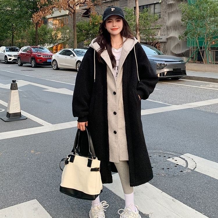Women coats Two Piece Hooded Clothes Korean Fashion Winter Long Sleeve - Picture 4 of 5