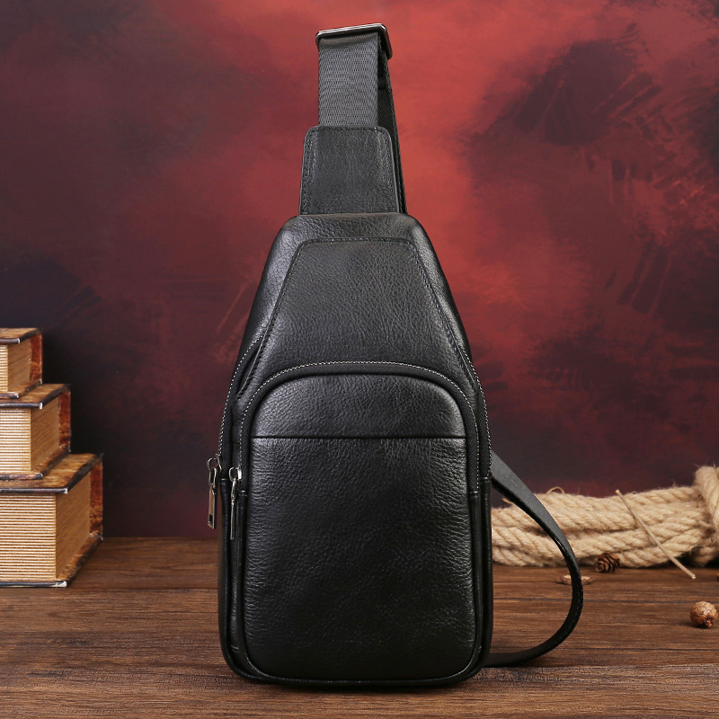 2026 New Style European and American Retro Men's Single-Shoulder Crossbody Chest Bag Genuine Leather Multifunctional Outdoor Trendy Casual Phone Bag