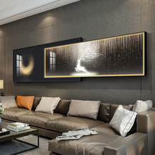 現代簡約客廳裝飾畫橫版疊加led燈畫輕奢大氣新款沙發背景牆壁畫