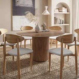 实木圆餐桌日式侘寂风简约实木餐桌岩板餐桌小户型民宿家用餐桌