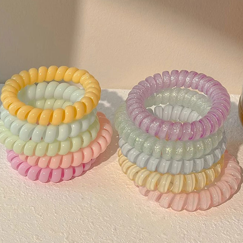 Moda de color gelatina esmerilado cabello telefónico bucle de cabello de alta elasticidad duradera correa de goma simple mujer cabeza de cabello de cola de caballo toque de cabello