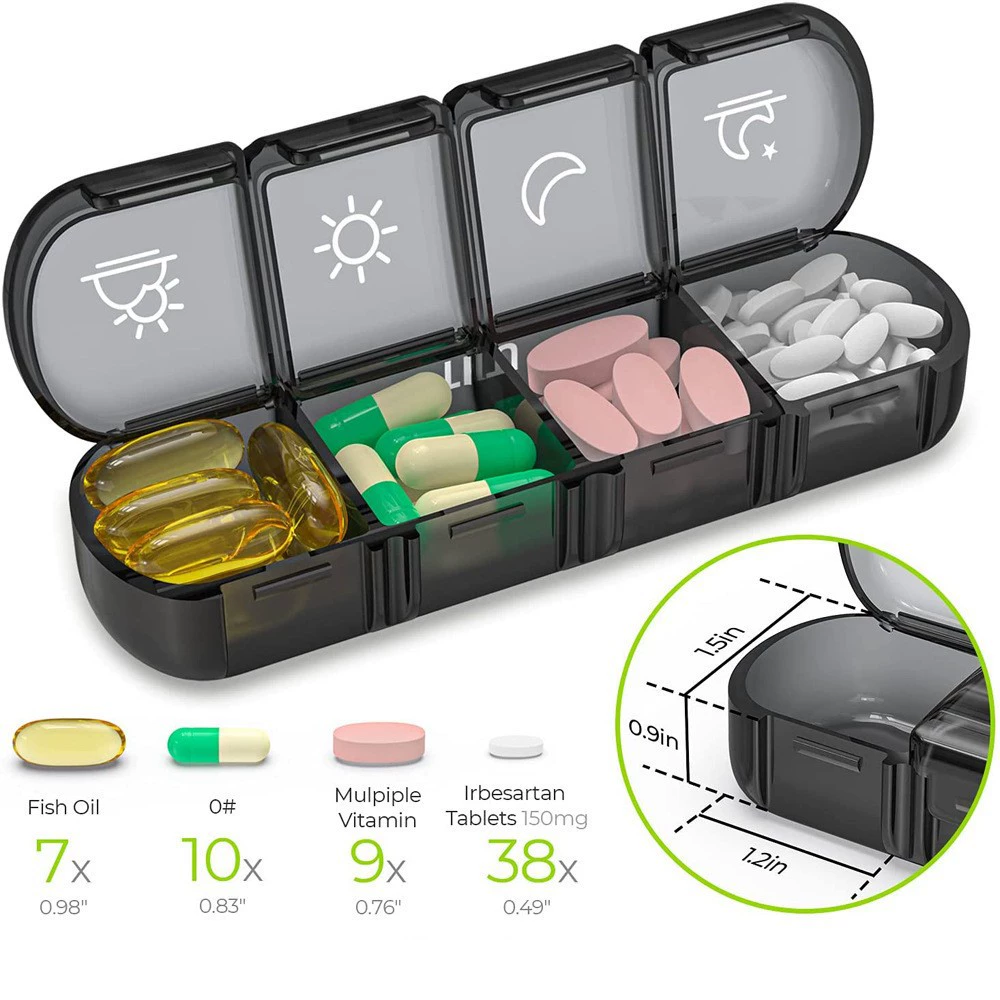 Производитель 2023 новая портативная коробочка для таблеток 7 цветов на 7 дней, 28 ячеек, черная, хит продаж