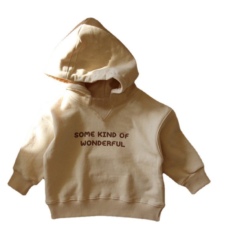 Conjunto de dos piezas para niños y niñas, suéter de felpa con capucha y letras, informal, de otoño e invierno, nuevo_voghion.com