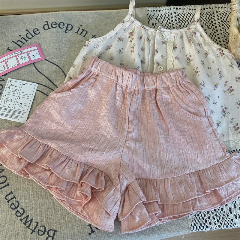 Летняя майка с чашками, майка-бюстье для девочек, набор фуксии, корейский стиль, детская одежда, цветочный принт