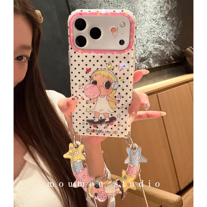 Cute Skateboard Little Jade Blowing Bubbles Chain Suitable for iPhone 17 Pro Max Apple 16 Phone Case 15 New Model 14