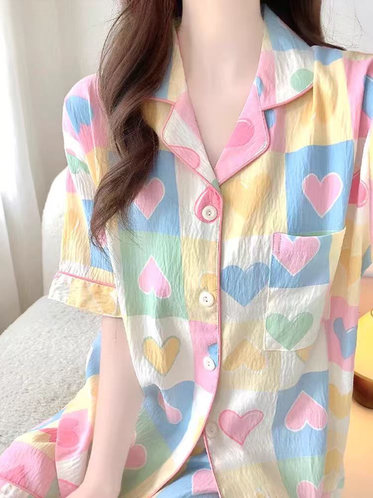 Niña linda solapa pijama de gasa mujer verano oso algodón y lino pantalones cortos de manga corta camisón traje de servicio a domicilio simple image 6