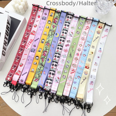 Japanese and Korean cartoon-style crossbody phone strap, neck strap, silicone long phone strap, universal anti-fall phone strap fabric