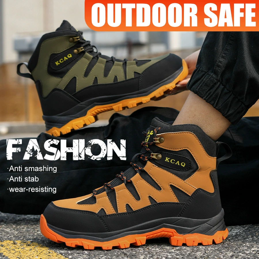 Модная мужская рабочая обувь с высоким берцем и стальными носками, устойчивая к ударам и проколам, безопасная, модная, повседневная, спортивная и уличная защитная обувь.