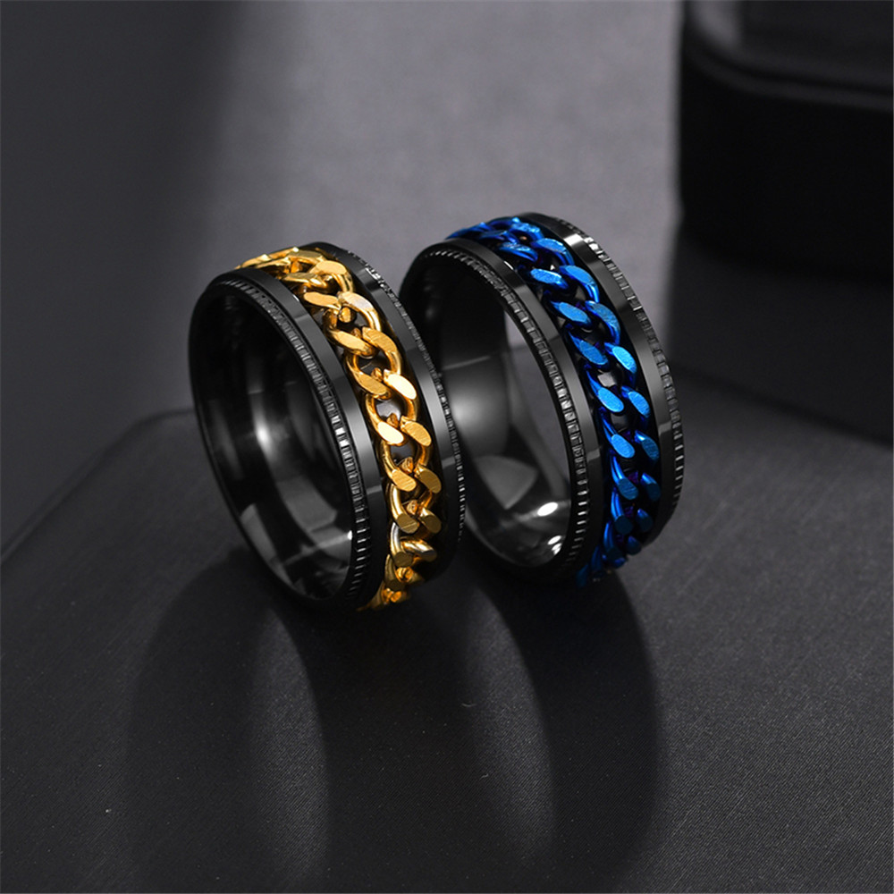[small wholesale] cross border hot selling stainless steel embossed rotating chain ring simple and fashionable titanium steel ring