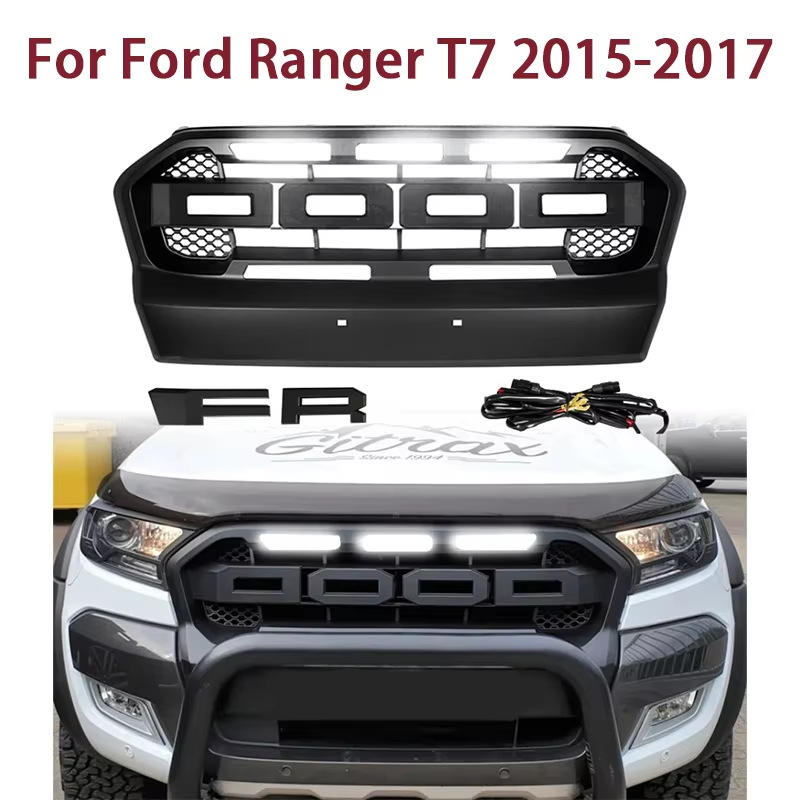 Suitable for 2015-2018 Ford Ranger T7 pickup truck front grille with lights, radiator cover, off-road modification parts