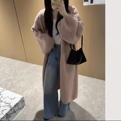 韩系chic秋冬小众慵懒风开衫休闲宽松百搭长袖长款针织毛衣外套女