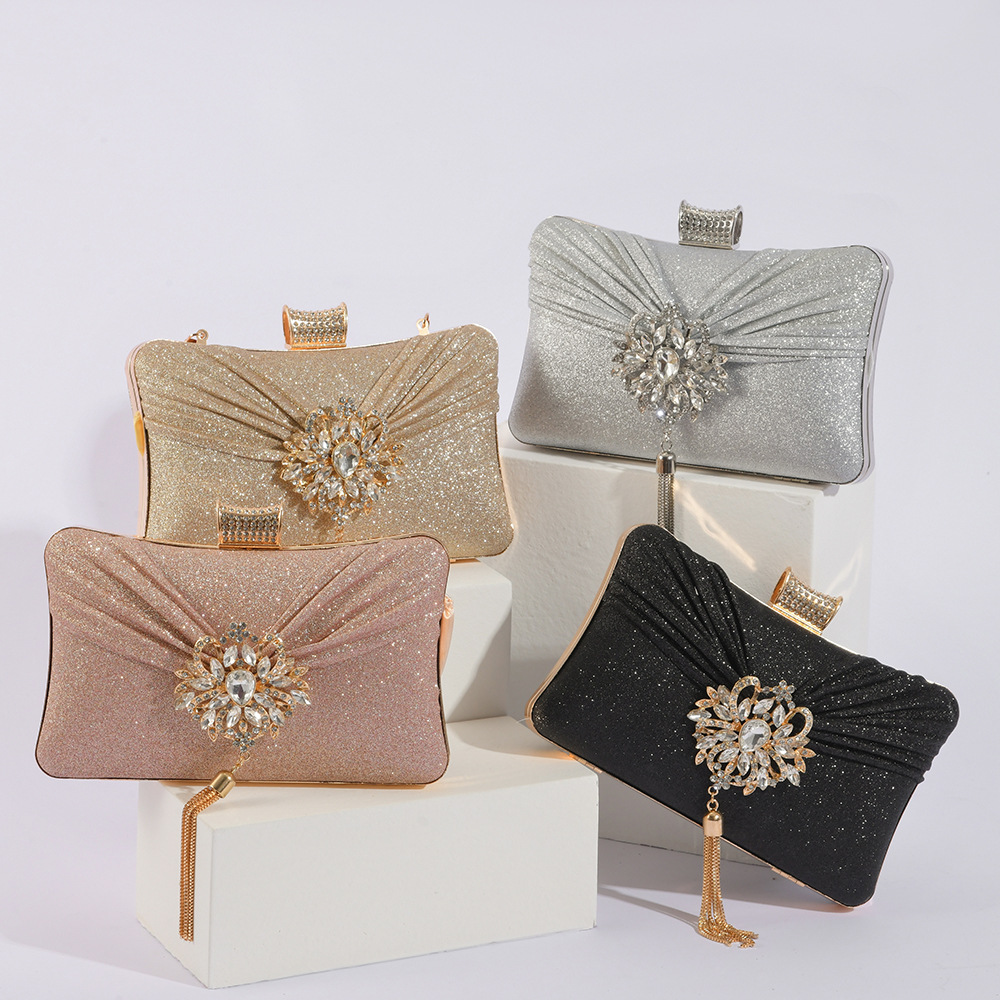 Women's Fashion Pleated Diamond Sunflower Evening Bag Wedding Evening Handbag Party Dress Shoulder Bag