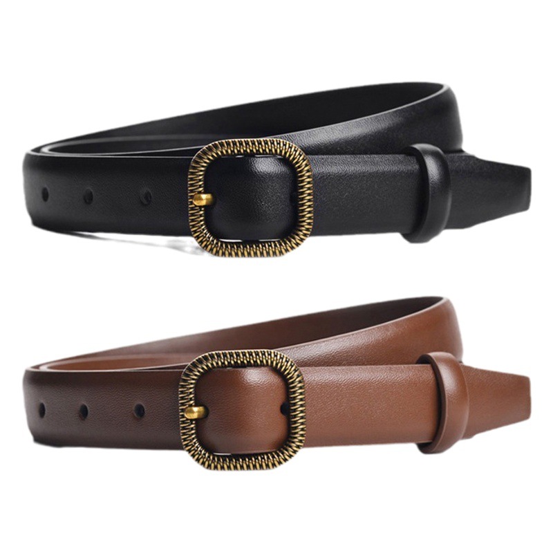 Estilo de Hong Kong cinturón cuero genuino verano versátil 2023 nuevo decorativo moda jeans con Retro